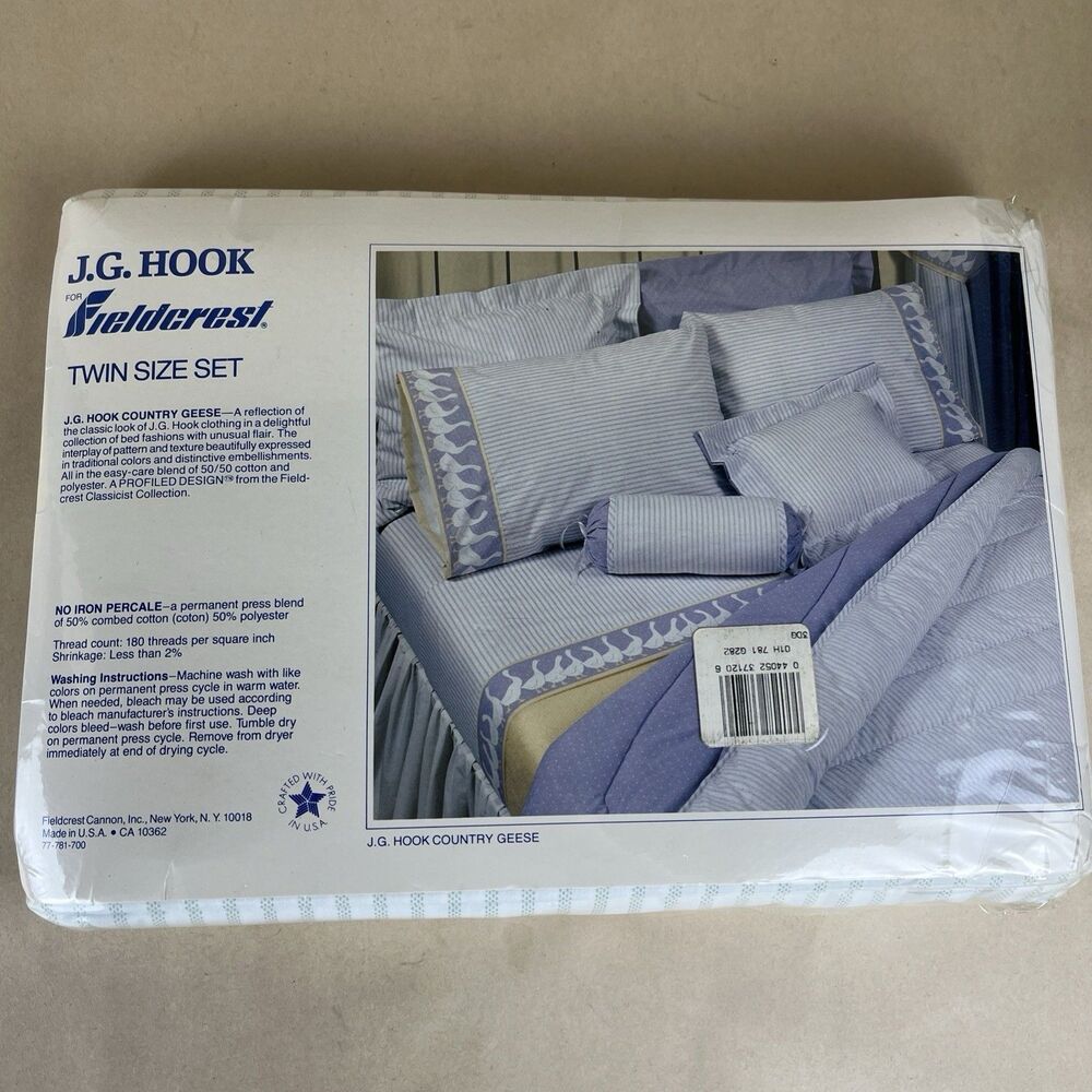 NIP VTG JG Hook‎ TWIN Sz 3pc Set Green Country Geese Pattern No Iron Percale USA
